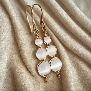 Artisan, handmade, natural selenite graduated stack earrings wire wrapped
